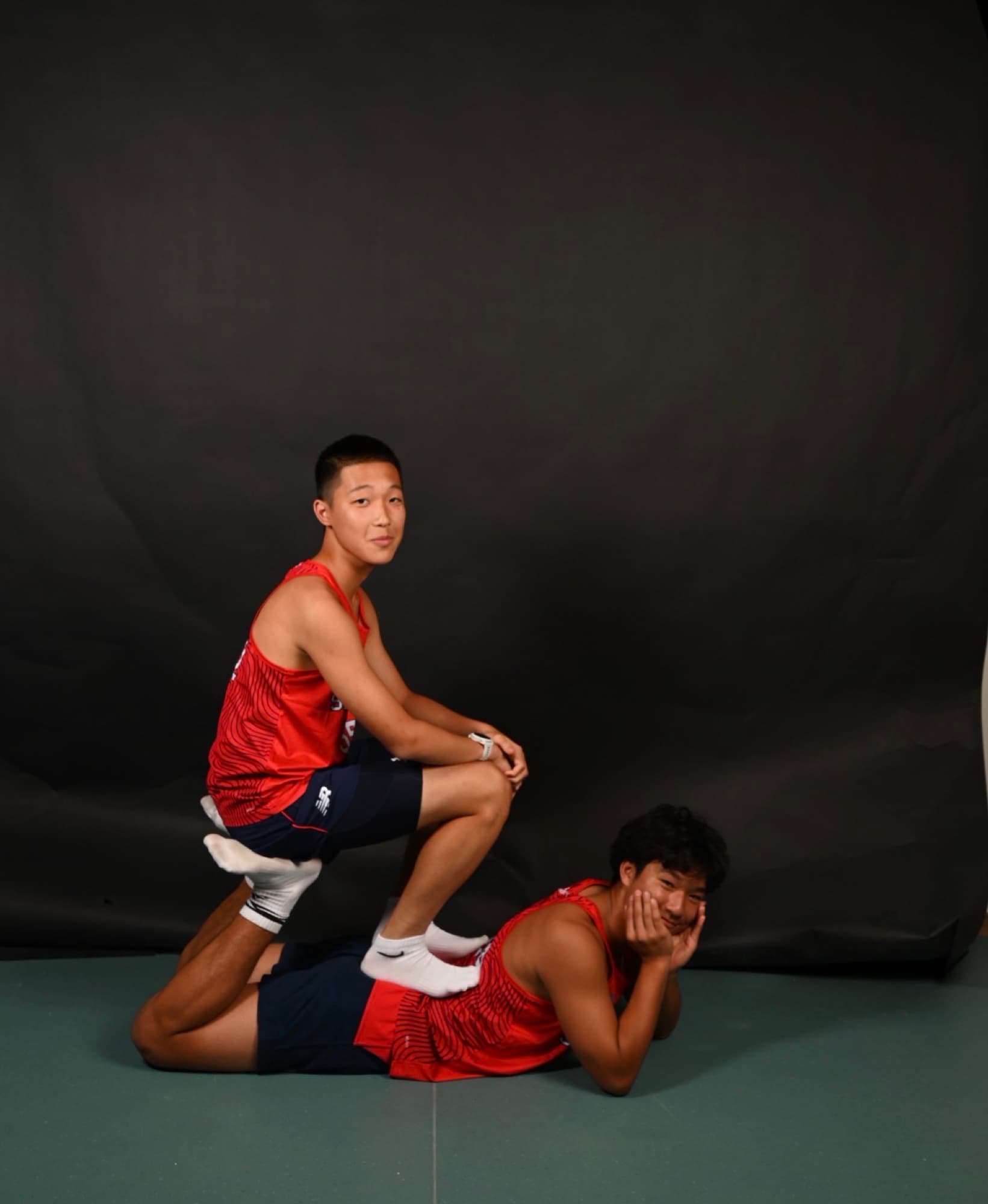 Sam goofing around with a teammate
